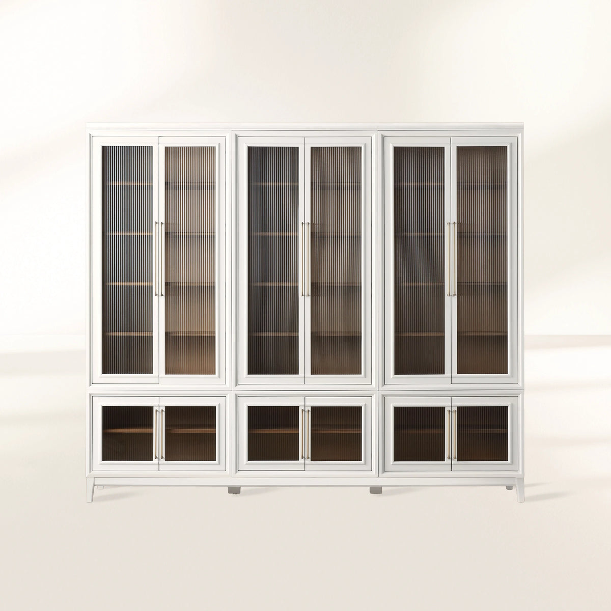 Rowan Modular Stacked Cabinet Glass Doors Tall Display Cabinet Wood Bookcase Sideboard
