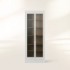 Rowan Reeded Glass Doors Tall Display Cabinet Ash Wood Office File Cabinet Bookcase