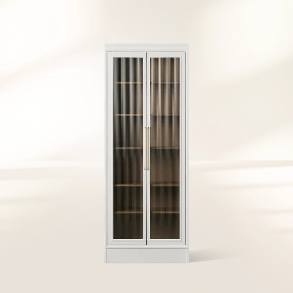 Rowan Reeded Glass Doors Tall Display Cabinet Ash Wood Office File Cabinet Bookcase