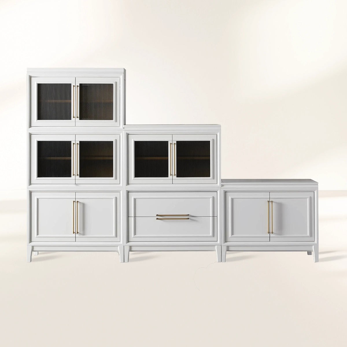 Rowan Wood Modulares Wandregal, Mahagoni-Aufbewahrungsschrank mit geriffeltem Glas