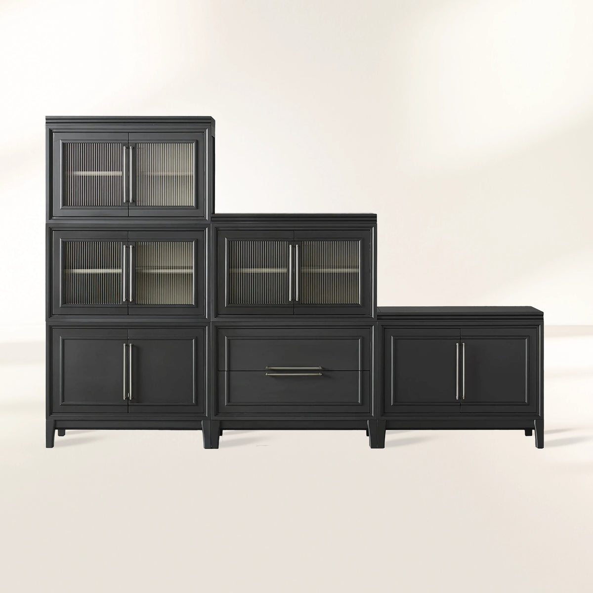 Rowan Wood Modulares Wandregal, Mahagoni-Aufbewahrungsschrank mit geriffeltem Glas