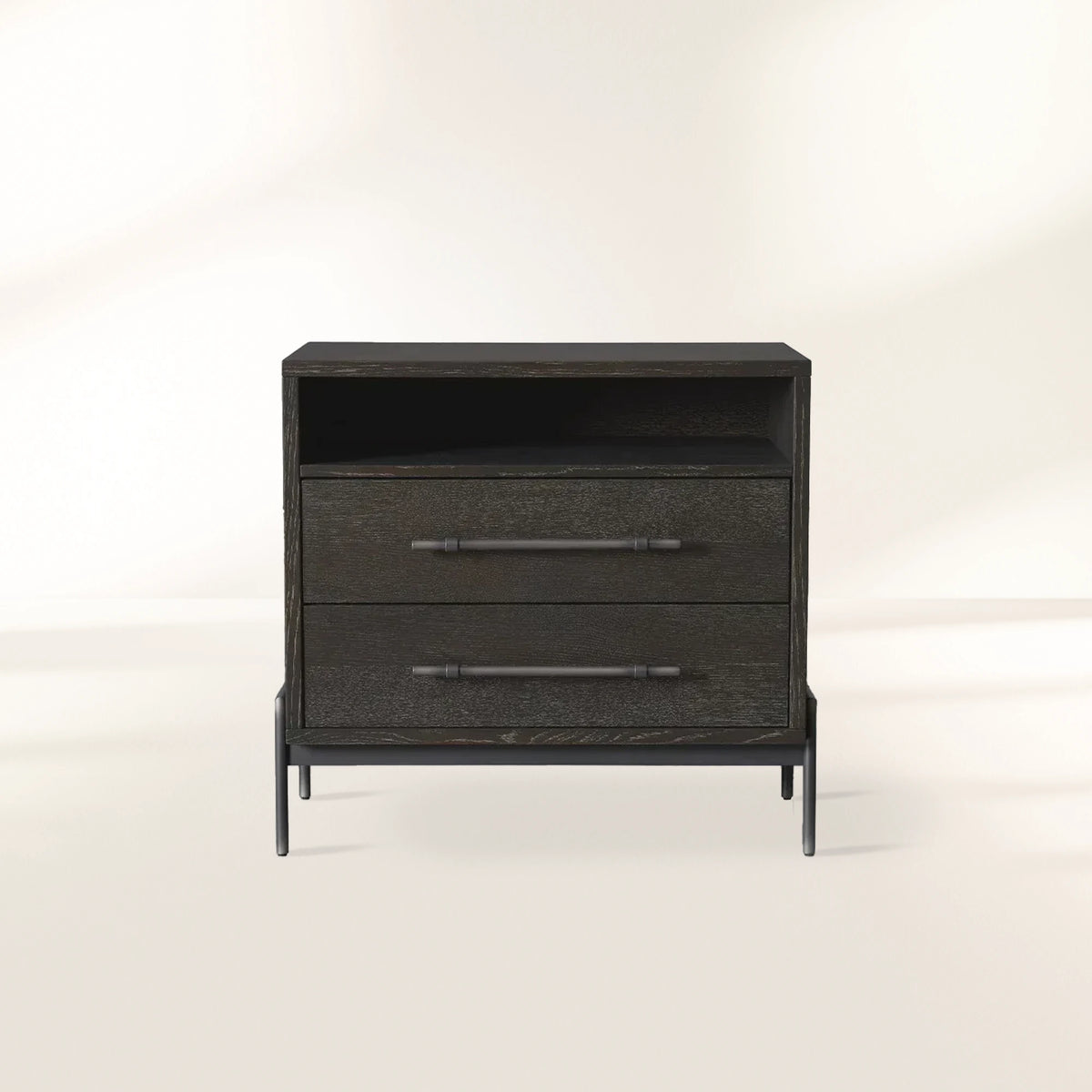 Sullivan Closed Solid Oak Wood Nightstand Nightside Table with TWO-Drawer Cabinet Rustic Style