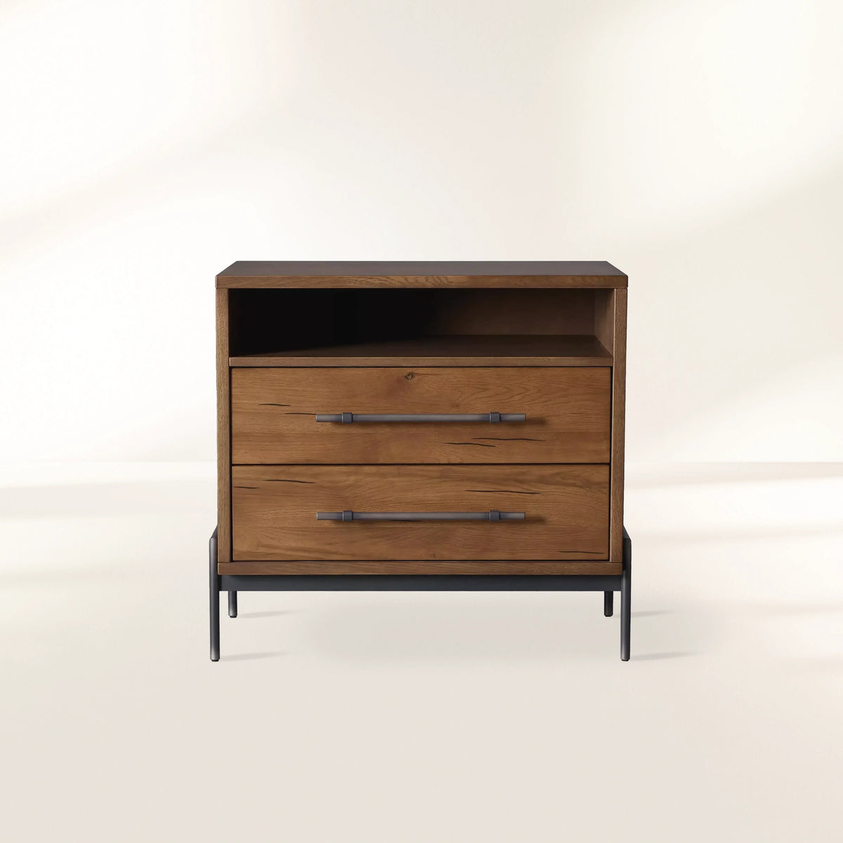 Sullivan Closed Solid Oak Wood Nightstand Nightside Table with TWO-Drawer Cabinet Rustic Style
