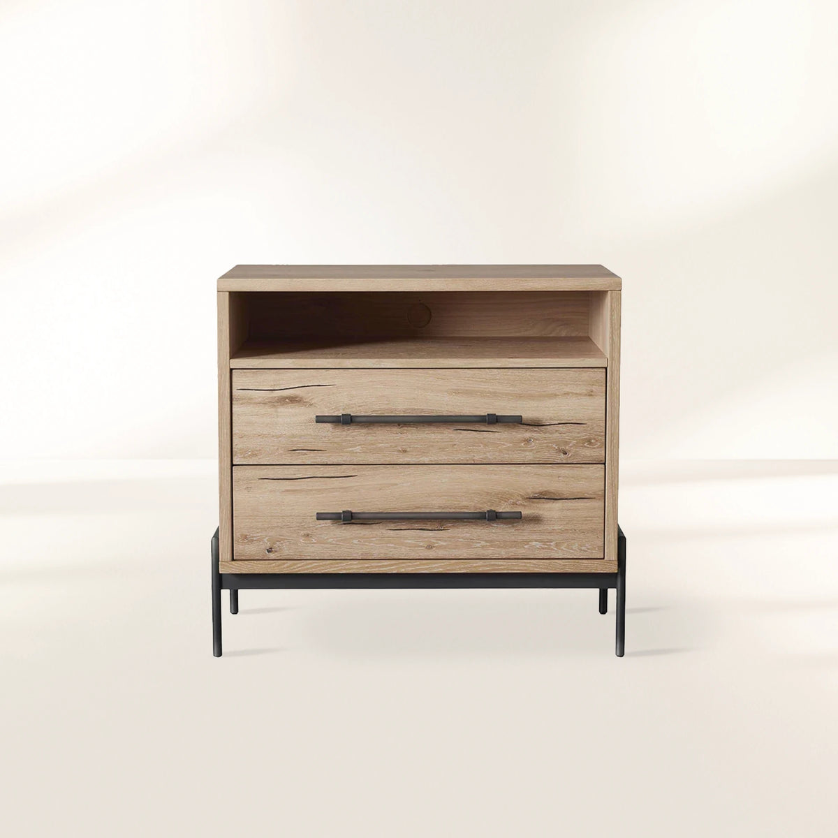 Sullivan Closed Solid Oak Wood Nightstand Nightside Table with TWO-Drawer Cabinet Rustic Style