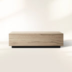 Table basse rectangulaire Sullivan avec placages en chêne massif et base à plinthe noire Table basse de salon