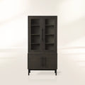 Hoher Vitrinenschrank aus Eichenholz von Sullivan, schwarzes rustikales Sideboard/Bücherregal