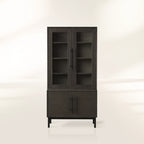 Hoher Vitrinenschrank aus Eichenholz von Sullivan, schwarzes rustikales Sideboard/Bücherregal