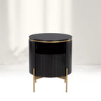 Table de chevet Panoso en bois avec base en acier doré, table de nuit de luxe