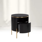 Table de chevet Panoso en bois avec base en acier doré, table de nuit de luxe
