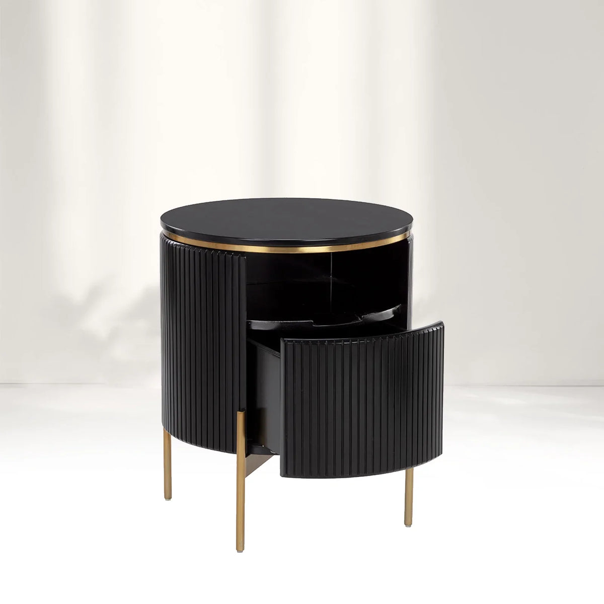 Table de chevet Panoso en bois avec base en acier doré, table de nuit de luxe