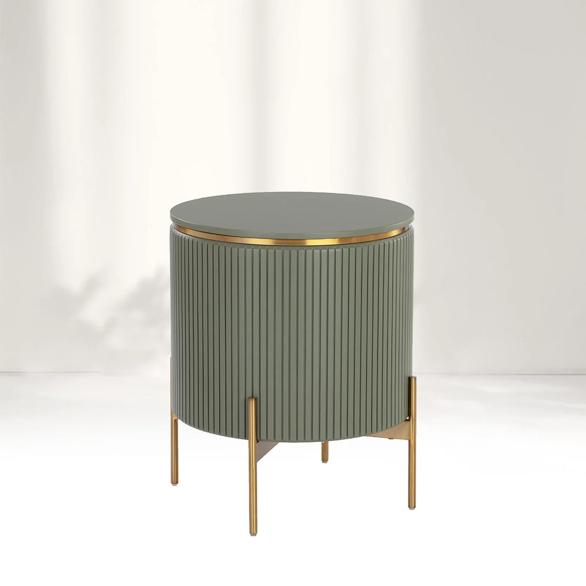 Table de chevet Panoso en bois avec base en acier doré, table de nuit de luxe