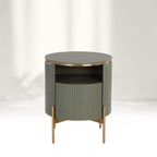 Table de chevet Panoso en bois avec base en acier doré, table de nuit de luxe