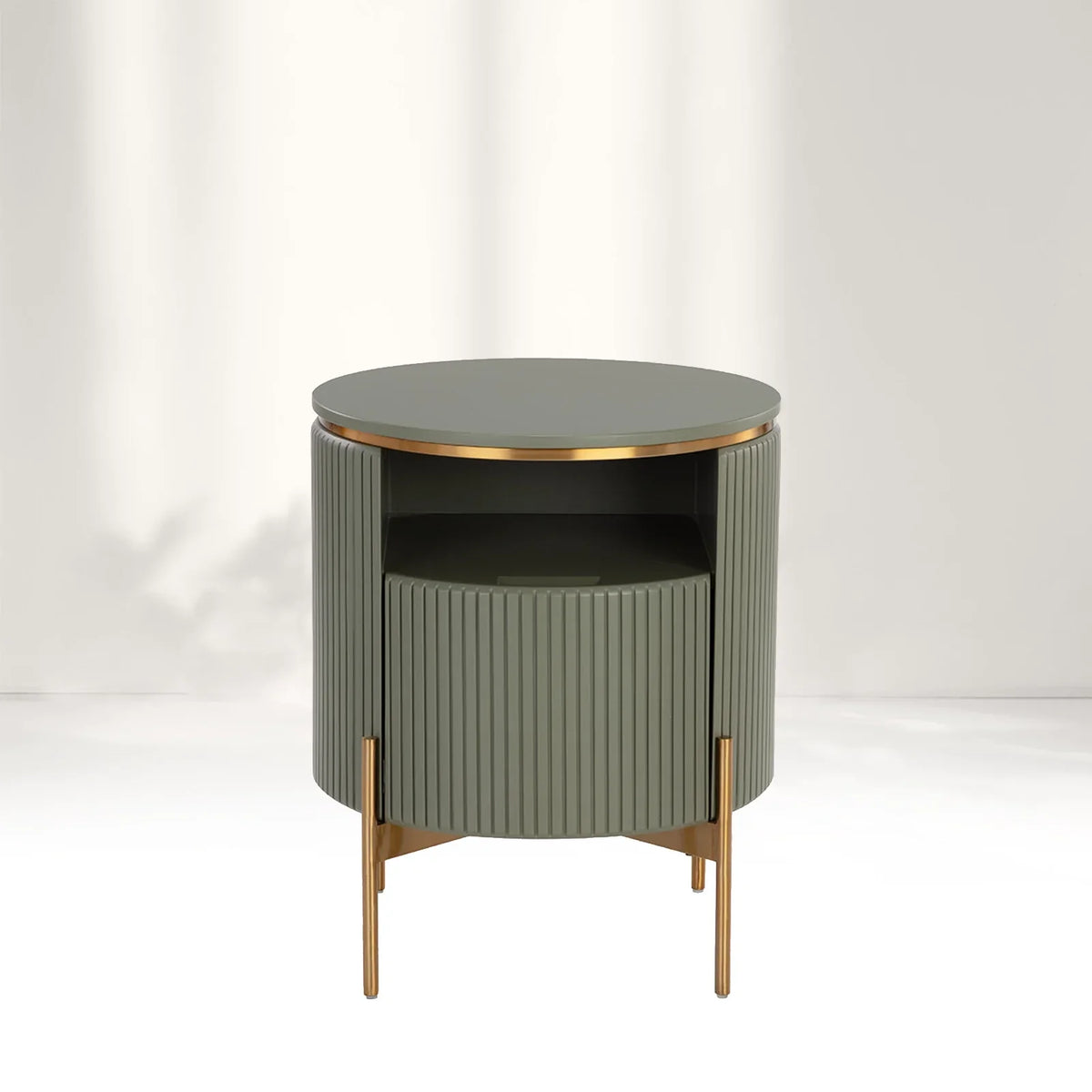 Table de chevet Panoso en bois avec base en acier doré, table de nuit de luxe