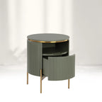 Table de chevet Panoso en bois avec base en acier doré, table de nuit de luxe