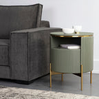 Table de chevet Panoso en bois avec base en acier doré, table de nuit de luxe