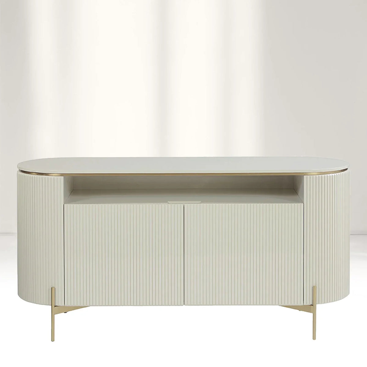 Panoso Luxury Buffet Sideboard Curved Entryway Cabinet With Gold Stainless Steel Legs