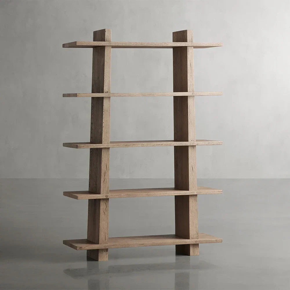 Paleta Open Storage Bookcase Solid Oak Wood Display Tall Cabinet
