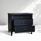 Table de chevet Henley avec tables de nuit en acajou massif, commode à 3 tiroirs et poignées en laiton