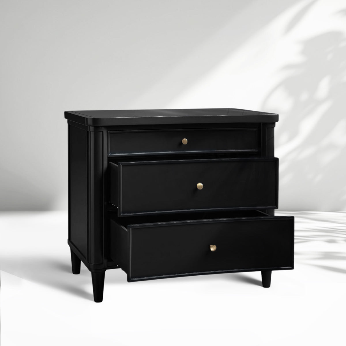 Table de chevet Henley avec tables de nuit en acajou massif, commode à 3 tiroirs et poignées en laiton