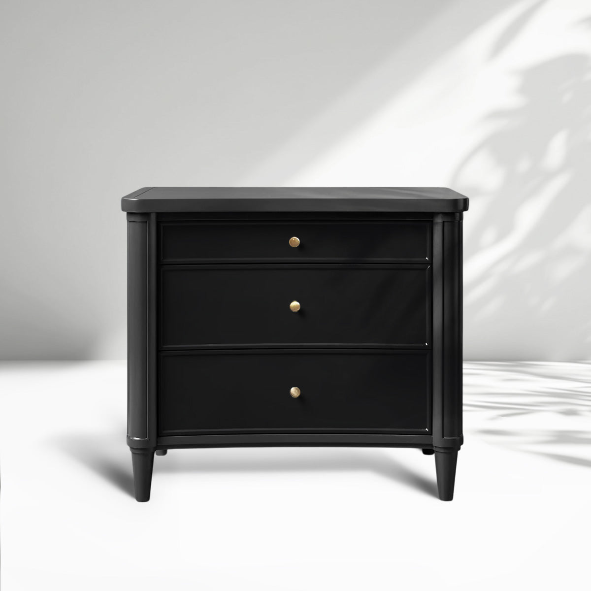 Table de chevet Henley avec tables de nuit en acajou massif, commode à 3 tiroirs et poignées en laiton