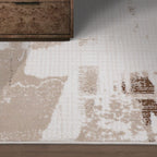 Tapis d'entrée abstrait superposé Puxina, tons neutres, style papier froissé Wabi-Sabi vintage