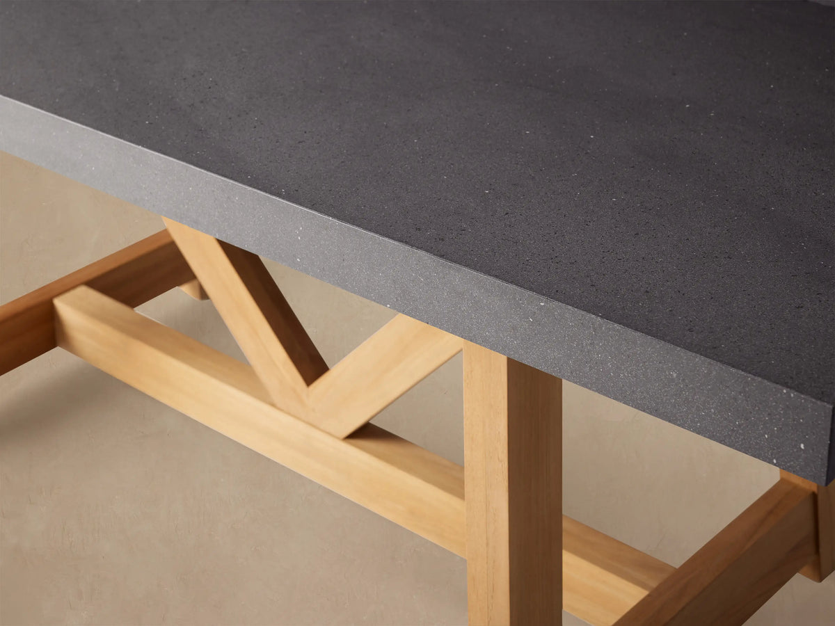 Outdoor Dining Table with Stone Top French Beam Base Patio Dining Table