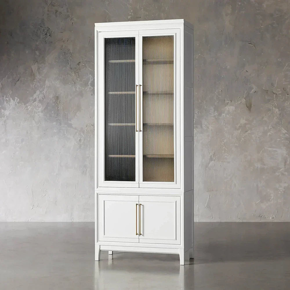 Rowan Modular Stacked Cabinet Glass Doors Tall Display Cabinet Wood Bookcase Sideboard