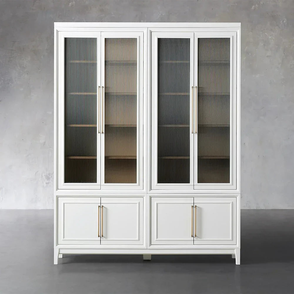 Rowan Modular Stacked Cabinet Glass Doors Tall Display Cabinet Wood Bookcase Sideboard