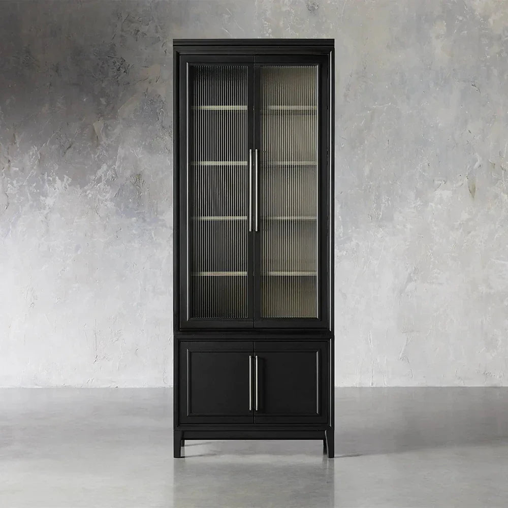 Rowan Modular Stacked Cabinet Glass Doors Tall Display Cabinet Wood Bookcase Sideboard
