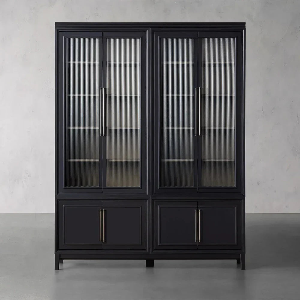 Rowan Modular Stacked Cabinet Glass Doors Tall Display Cabinet Wood Bookcase Sideboard