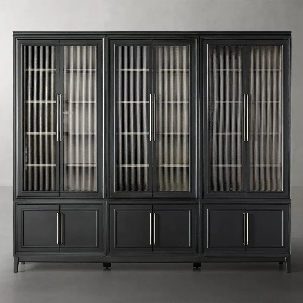 Rowan Modular Stacked Cabinet Glass Doors Tall Display Cabinet Wood Bookcase Sideboard
