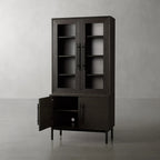 Hoher Vitrinenschrank aus Eichenholz von Sullivan, schwarzes rustikales Sideboard/Bücherregal