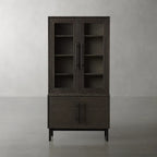 Hoher Vitrinenschrank aus Eichenholz von Sullivan, schwarzes rustikales Sideboard/Bücherregal