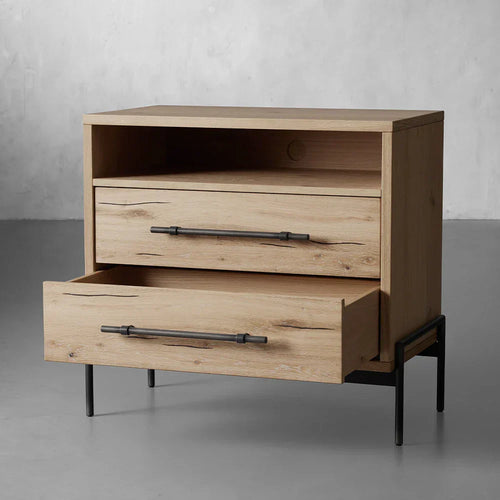 Sullivan Closed Solid Oak Wood Nightstand Nightside Table with TWO-Drawer Cabinet Rustic Style