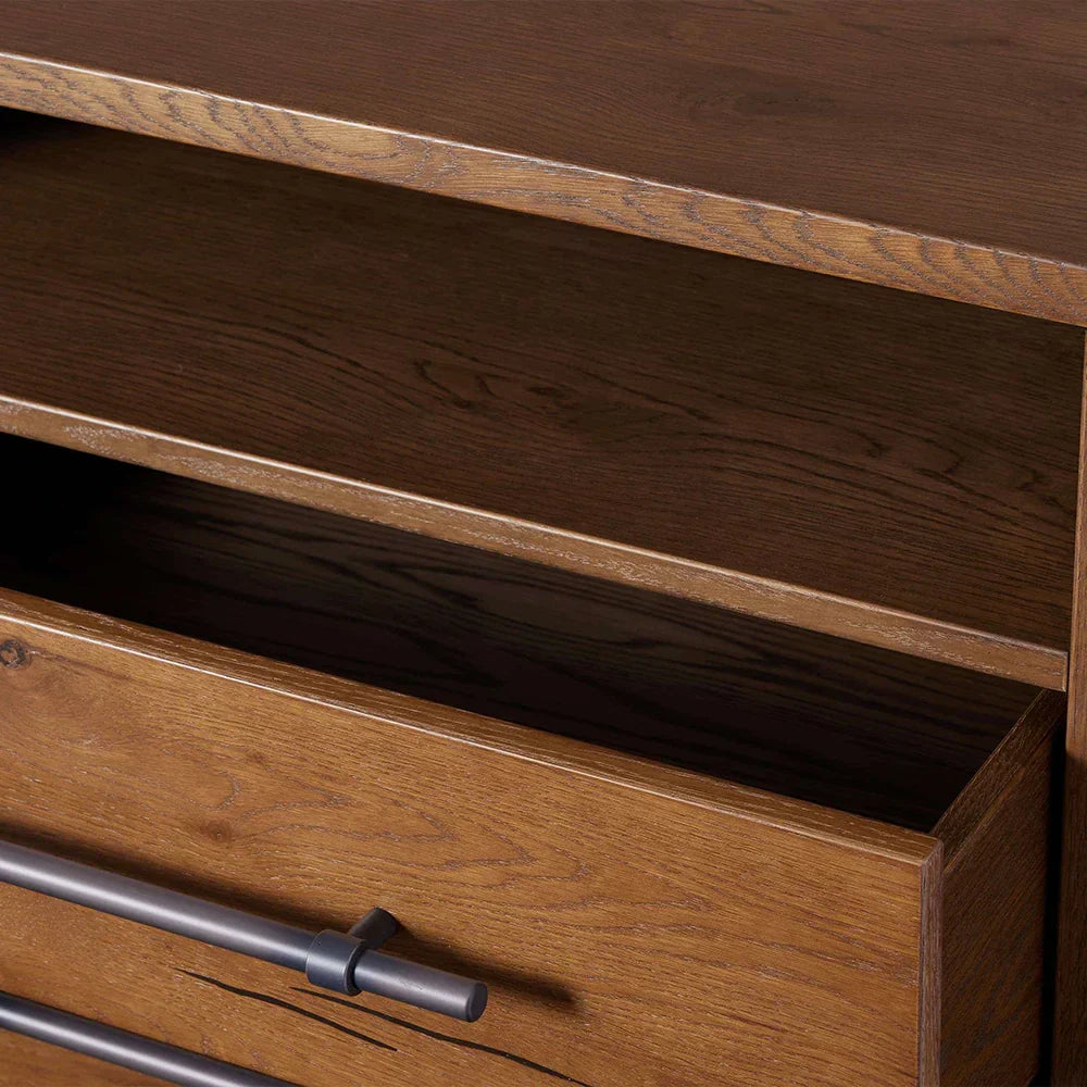 Sullivan Closed Solid Oak Wood Nightstand Nightside Table with TWO-Drawer Cabinet Rustic Style