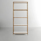 Thaddeus Hand-Forged White Marble Metal Shelving Unit for Living Room Display