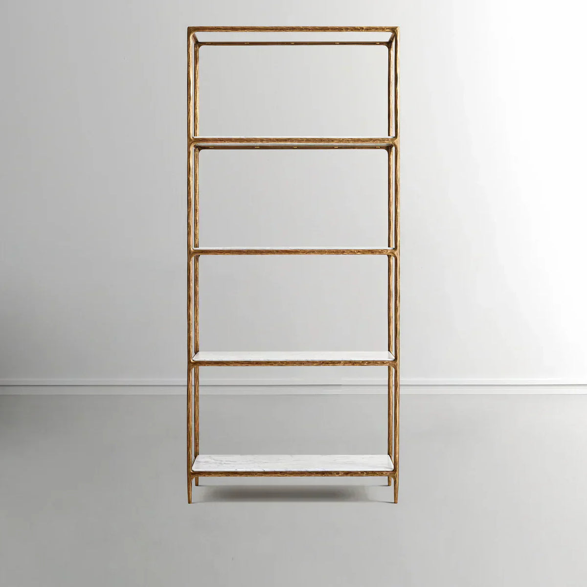 Thaddeus Hand-Forged White Marble Metal Shelving Unit for Living Room Display