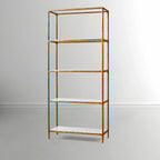 Thaddeus Hand-Forged White Marble Metal Shelving Unit for Living Room Display