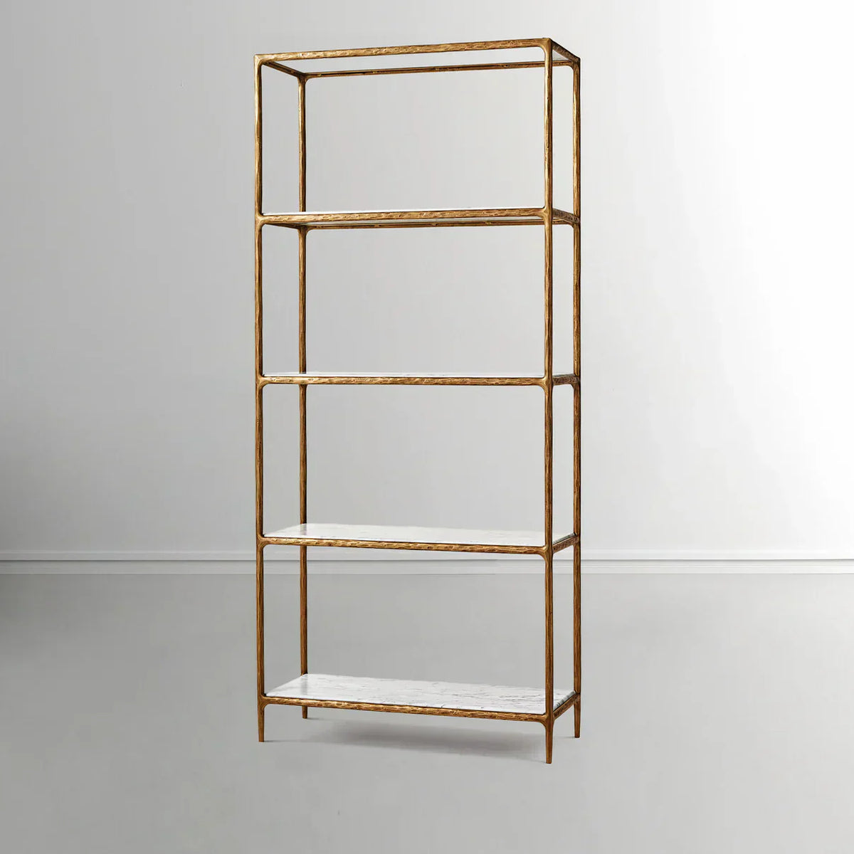 Thaddeus Hand-Forged White Marble Metal Shelving Unit for Living Room Display