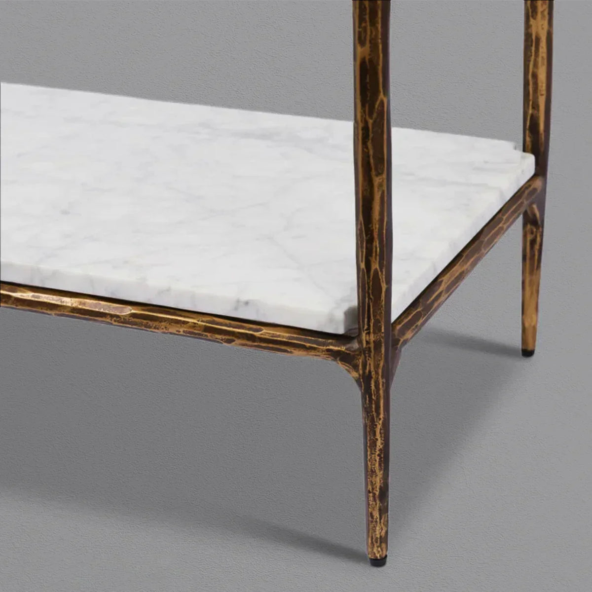 Thaddeus Hand-Forged White Marble Metal Shelving Unit for Living Room Display