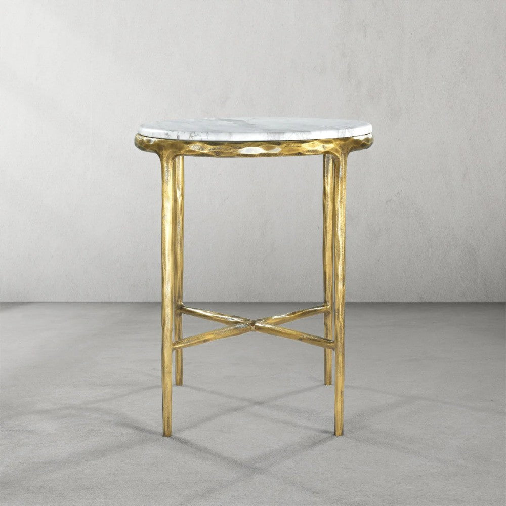 Thaddeus Carrara Marble Round Side Table Hand-Forged End Table 18"D