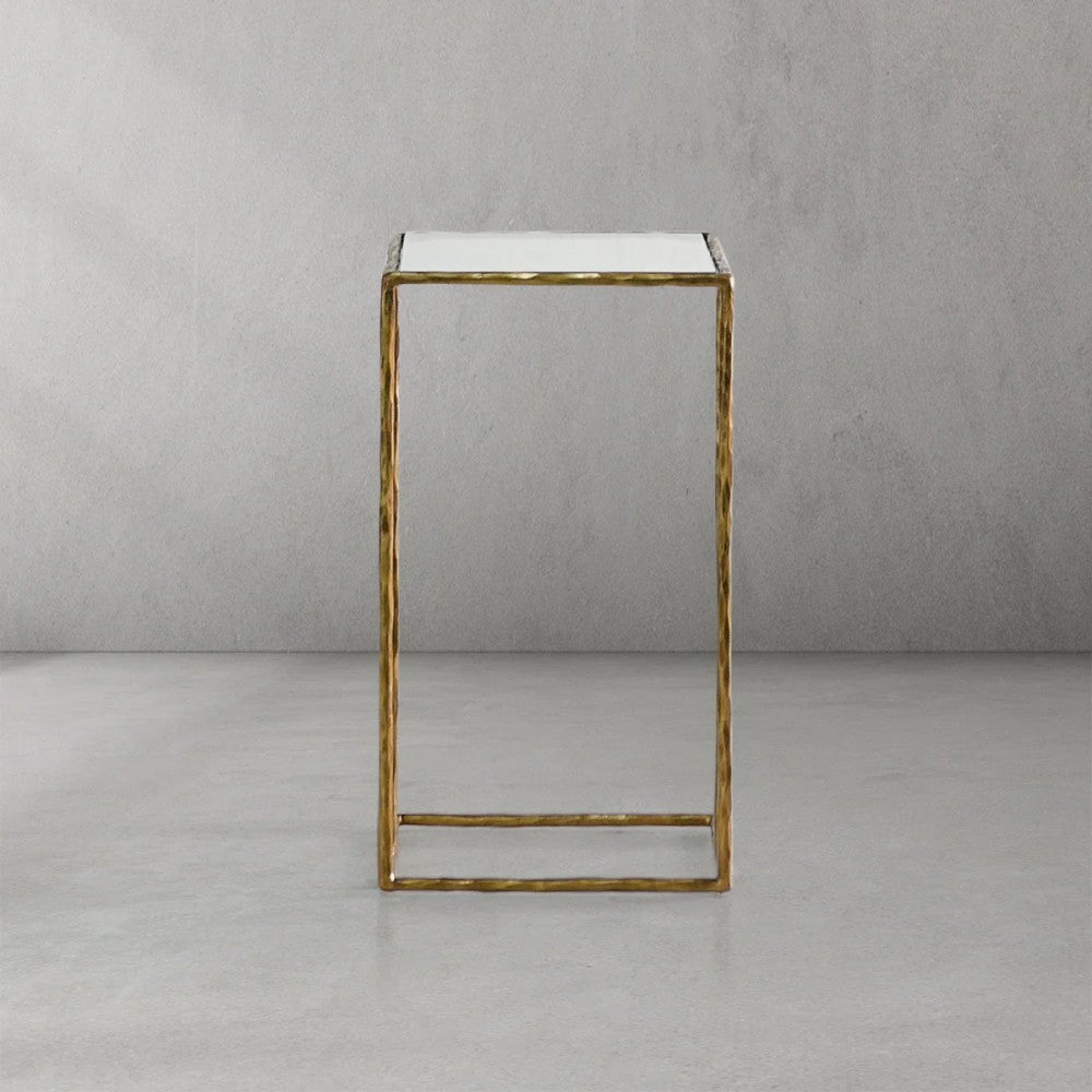 Thaddeus Tempered Glass Side Table Hand-Forged C-Shaped End Table