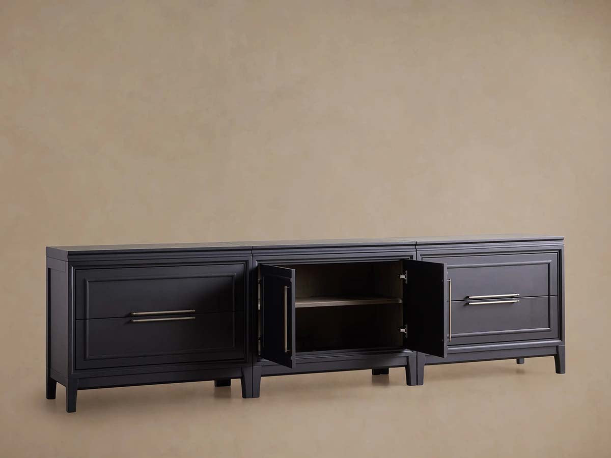 Meuble TV Rowan à 4 tiroirs en bois, buffet de rangement pour entrée, console multimédia