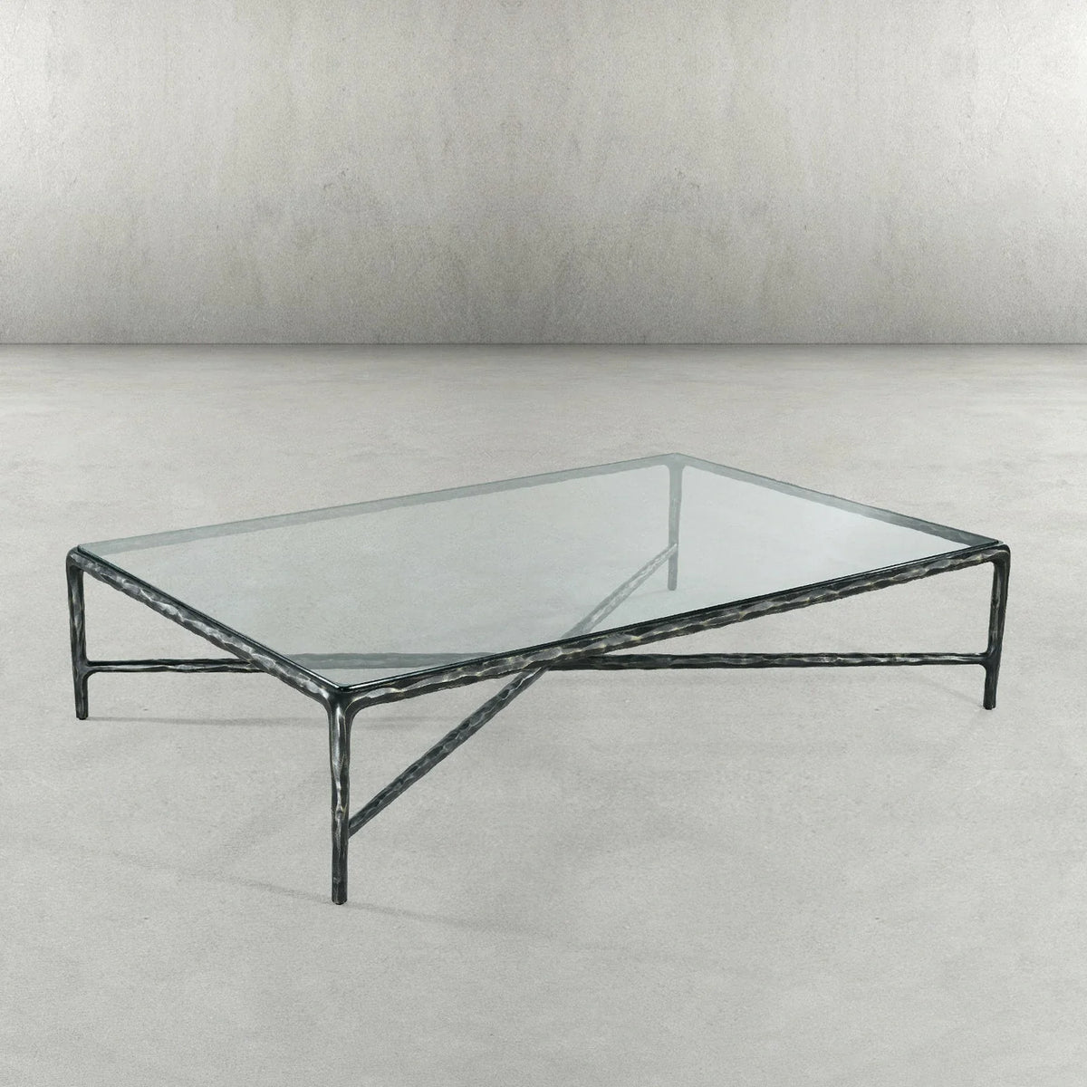 Thaddeus Metal Rectangular Glass Coffee Table Hand-Forged Living Sofa Center Tea Table