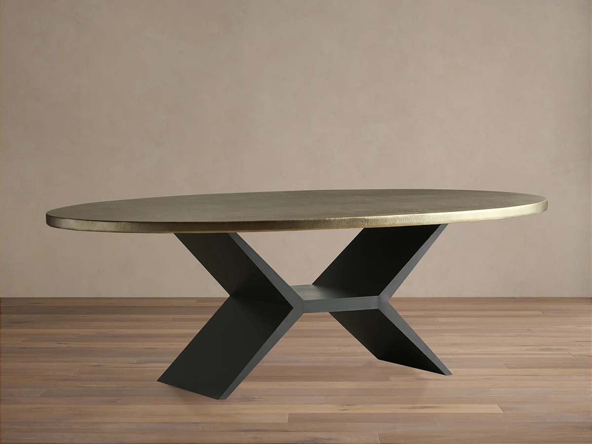Table de salle à manger en métal recyclé avec piètement en fer Vertex et surface unique