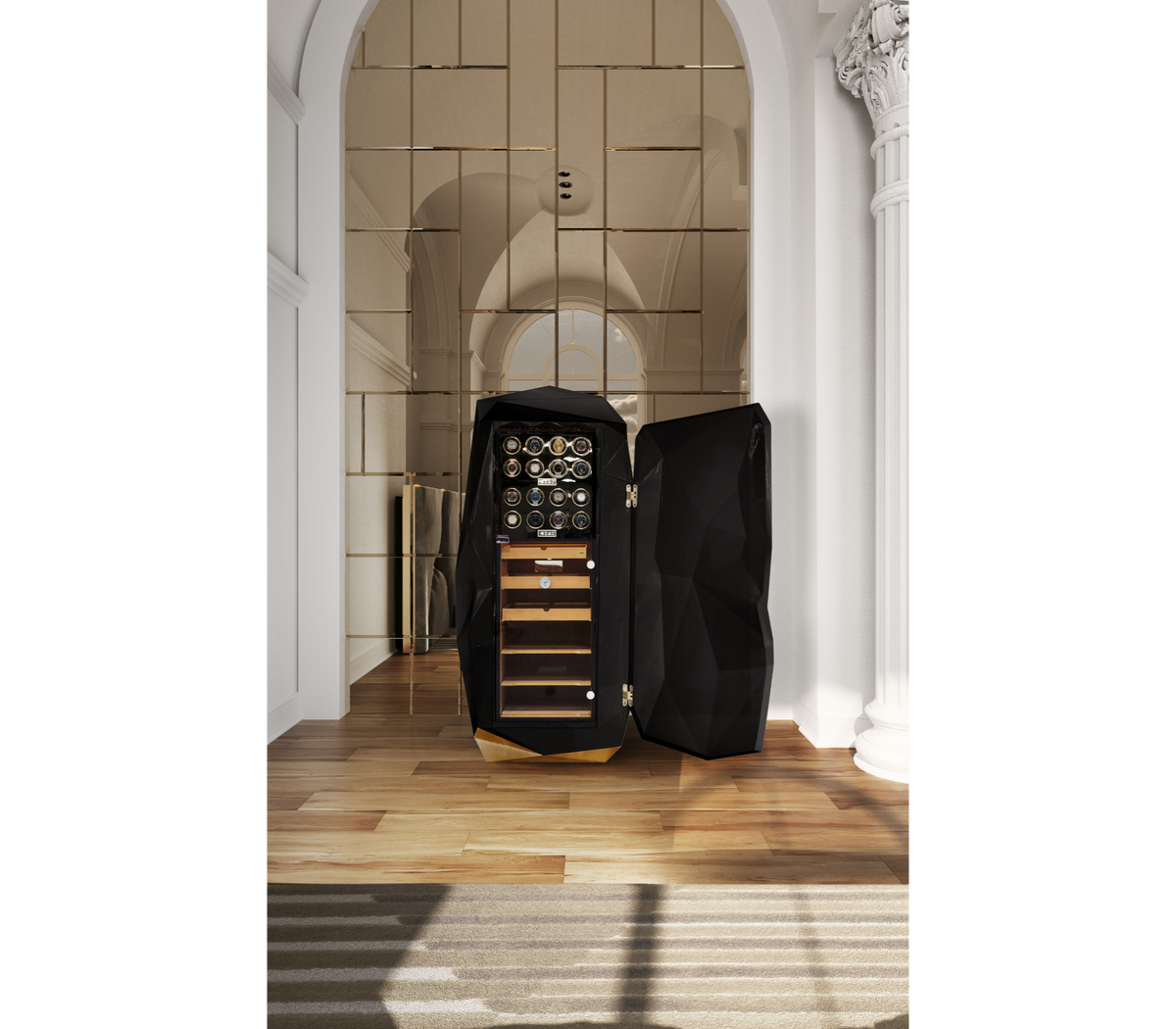 Luxury Diamond Floor Safe with Hidden Watch Winder & Certified High-Security Storage System
