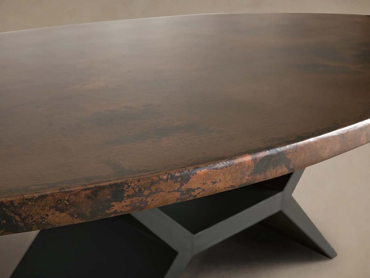 Table de salle à manger en métal recyclé avec piètement en fer Vertex et surface unique