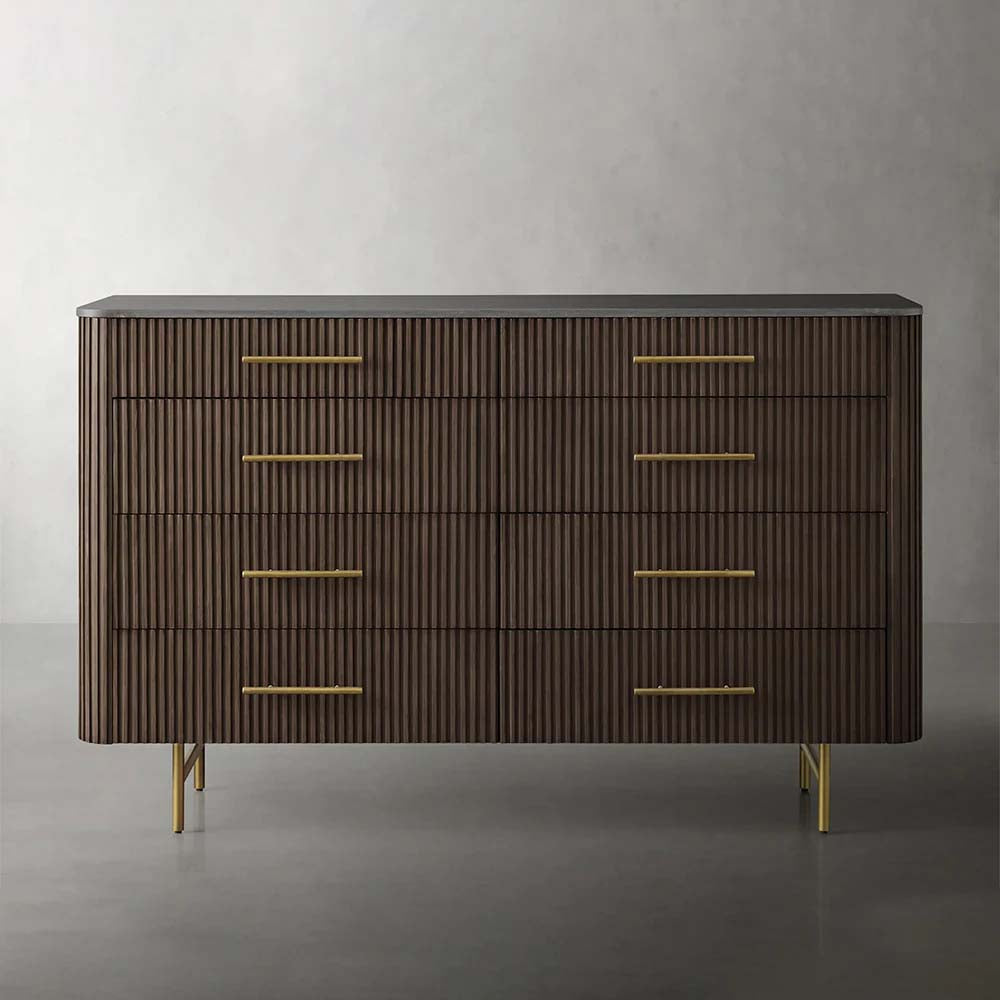 Finnley Holzkommode mit acht Schubladen und Marmor- oder Blausteinplatte, ländlicher Schrank mit 8 Schubladen