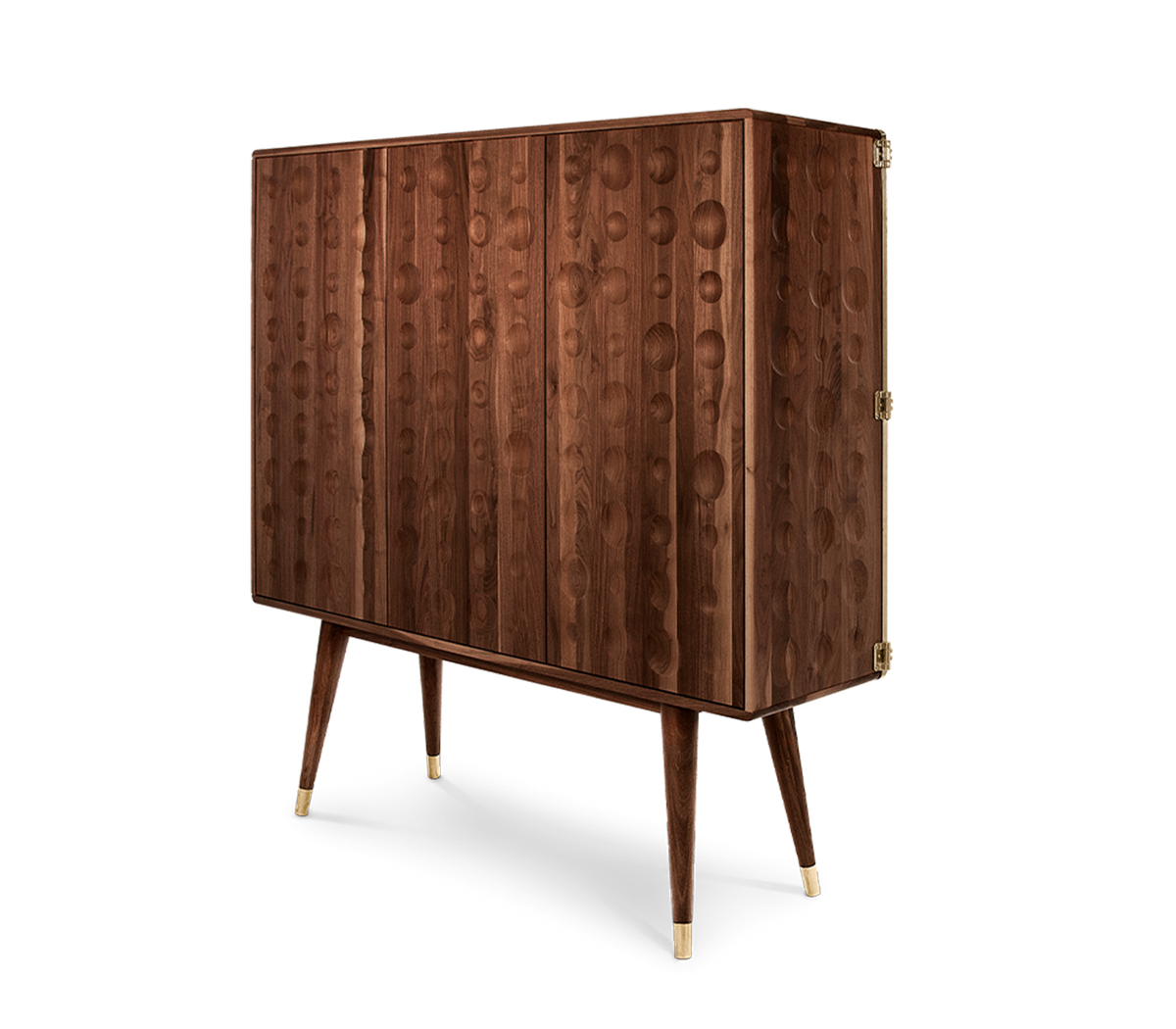 Luxury Walnut Bar Cabinet with Brass Accents & Hidden Storage
