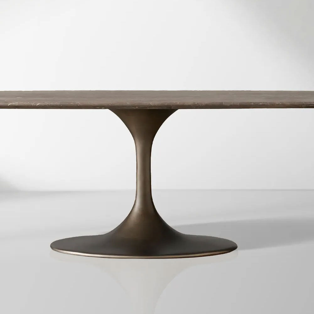 Table de salle à manger Aero avec plateau en marbre et piètement en acier Launette, table de salle à manger de luxe de style tulipe
